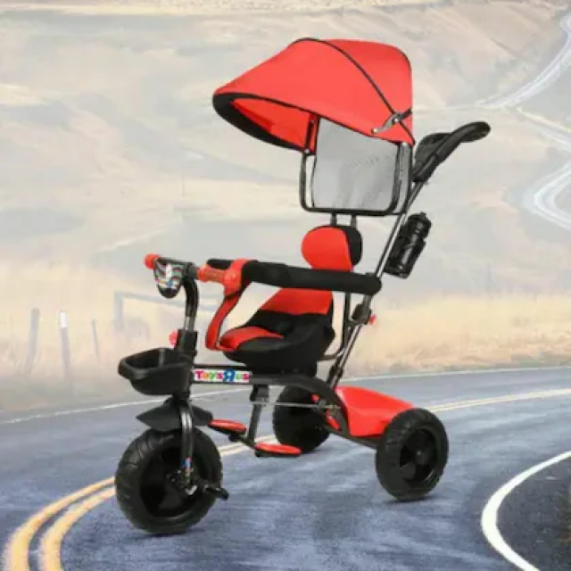 BEERIDE Baby Ride On Cycle with Parent Handle | Toddler Tricycle with Pedals, Comfortable Seat and Storage Basket | Red