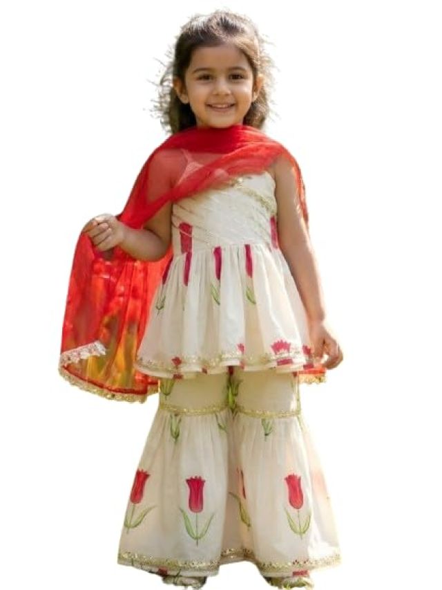 Ethnic kurta for girls | Kids Salwar Suit Set | Girl’s Printed top Sharara Dress Set for kids girls