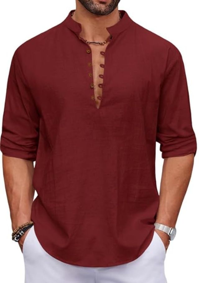Men's Stylish Mandarin Collar Kurta | Casual Ethnic Fusion Shirt for Daily, Party & Travel | Full Sleeves | Cotton Polyester Blend Comfort Fit Short Kurta