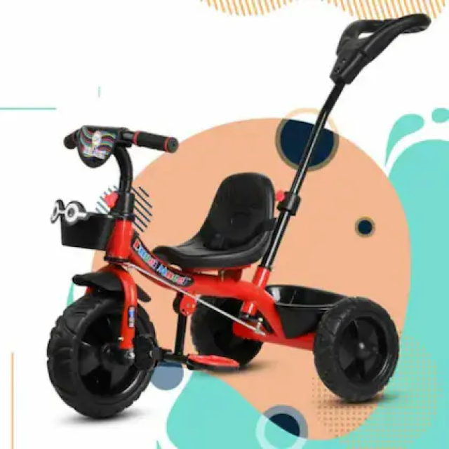 BEERIDE Toddler Ride On Tricycle | Kids Pedal Cycle with Push Handle, Safety Guard and Storage Basket | Red
