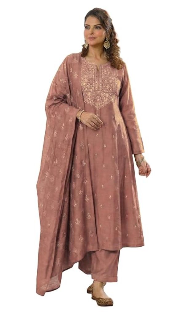 Women’s Viscose Straight Printed Embroidery Kurta with Pant & Dupatta | Long Sleeve Ethnic Kurta Set for Women | Casual Office, Daily, Party Outfits