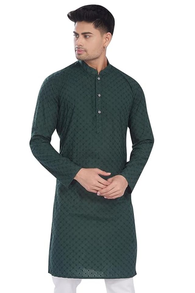 Men's Thread Embroidered Cotton Only Slim Fit Kurta