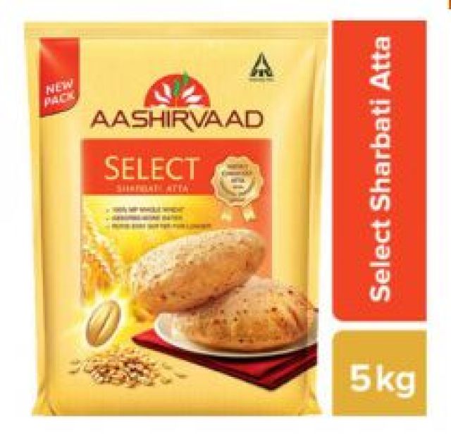 Aashirvaad select sharbati whole wheat atta ( 5 ) kg bag