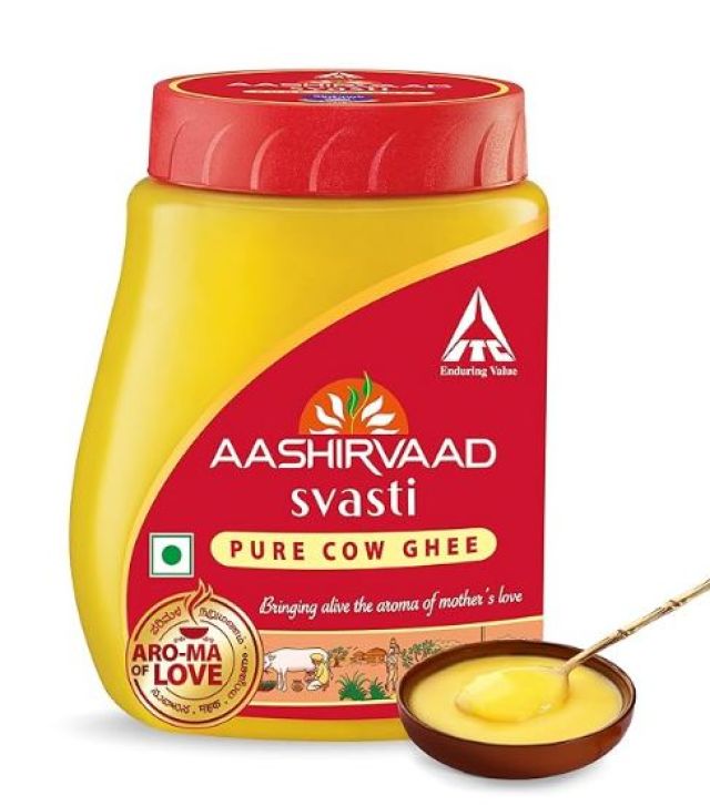 Aashirvaad Pure Cow Ghee – Rich Aroma Desi Ghee (Slow Cooked, No Preservatives) – 500ml Pack